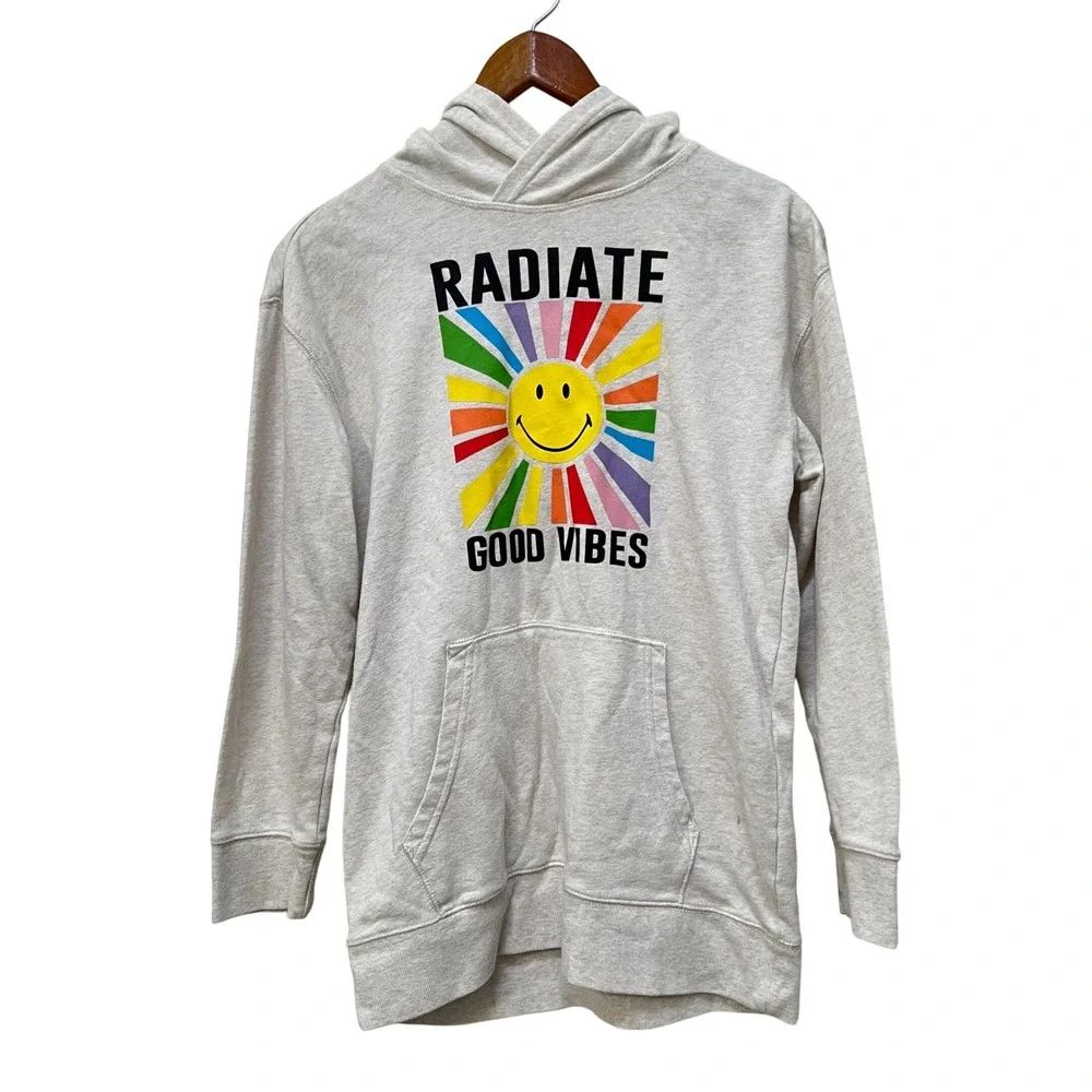 Old Navy x PopSugar Kids Radiate Good Vibes Smiley Face Hoodie Oatmeal XL 14-16